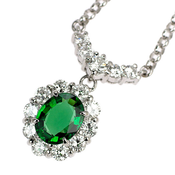 Pt900/ Pt850 グリーンガーネット ダイヤモンド ペンダントネックレス 1.03ct 0.86ct
