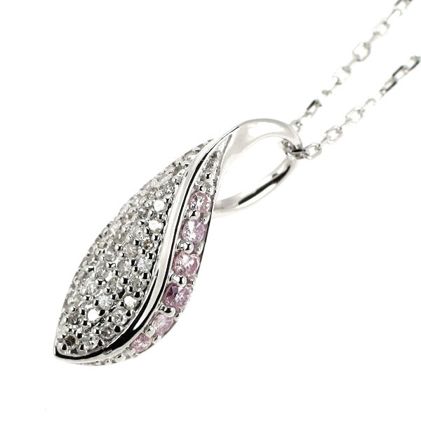 希少 K18WG 天然ピンク/カラーレス ダイヤモンド ペンダントネックレス 0.26ct