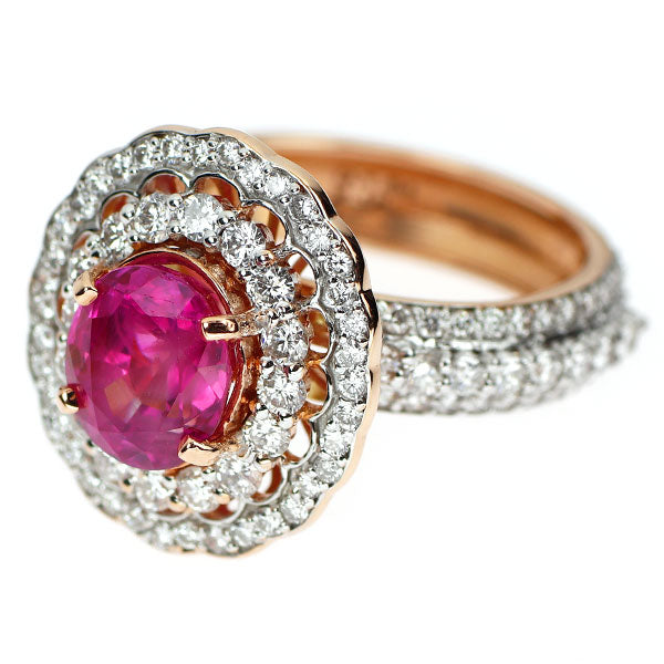 K18WG/PG ビルマ/ミャンマー産 非加熱ルビー ダイヤモンド リング 2.72ct D1.54ct