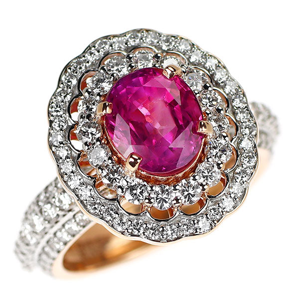 K18WG/PG ビルマ/ミャンマー産 非加熱ルビー ダイヤモンド リング 2.72ct D1.54ct