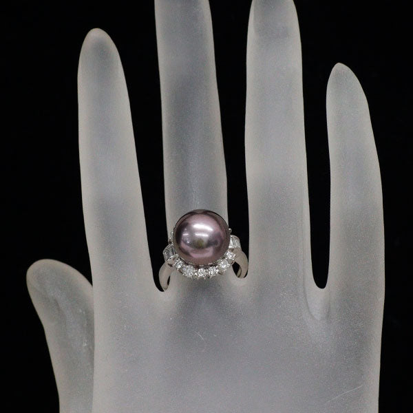 Pt900 オーロラピーコック 黒蝶真珠 ダイヤモンド リング 径約12.4mm D0.91ct