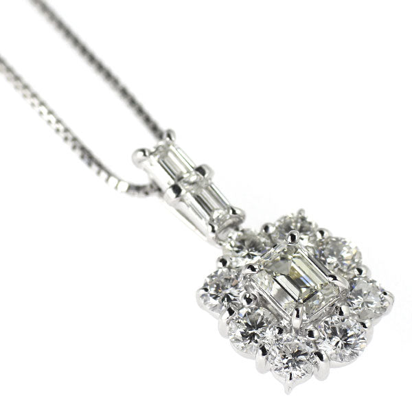 K18WG エメラルドカット ダイヤモンド ペンダントネックレス 0.541ct H VS2 D1.11ct