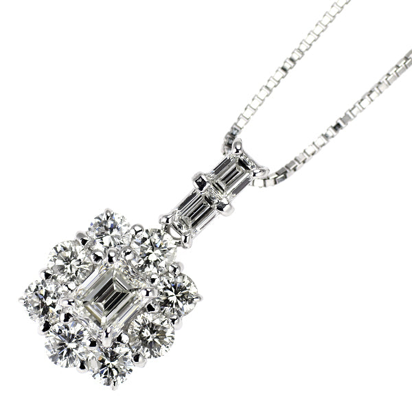 K18WG エメラルドカット ダイヤモンド ペンダントネックレス 0.541ct H VS2 D1.11ct
