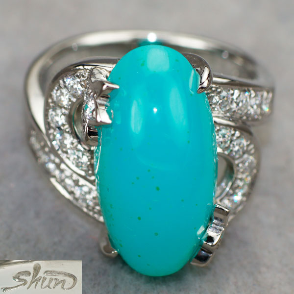 田村俊一 Pt900 クリソコーラクオーツ/ジェムシリカ ダイヤモンド リング 11.40 D0.44ct