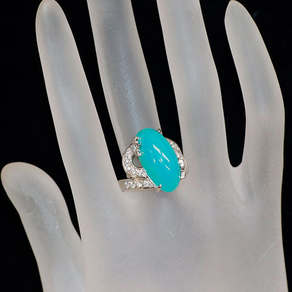 田村俊一 Pt900 クリソコーラクオーツ/ジェムシリカ ダイヤモンド リング 11.40 D0.44ct