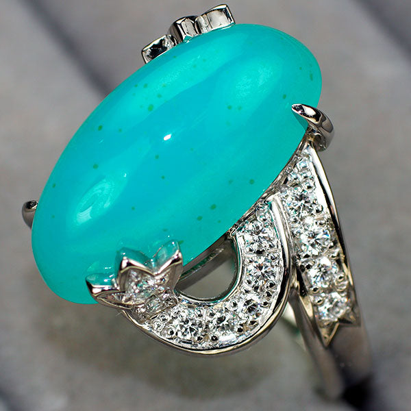 田村俊一 Pt900 クリソコーラクオーツ/ジェムシリカ ダイヤモンド リング 11.40 D0.44ct