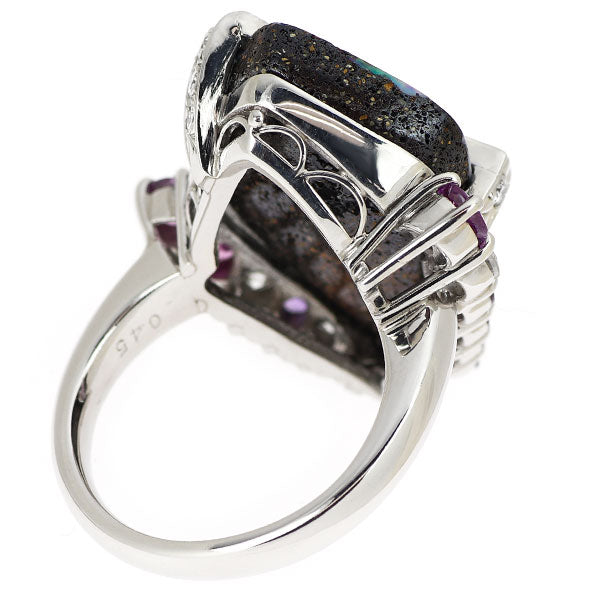 Pt900 ボルダーオパール カラーサファイア ダイヤモンド リング 11.04ct D0.45ct