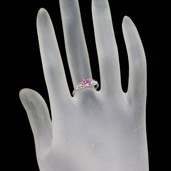 K18WG ピンクサファイア ダイヤモンド リング 0.68ct D0.03ct