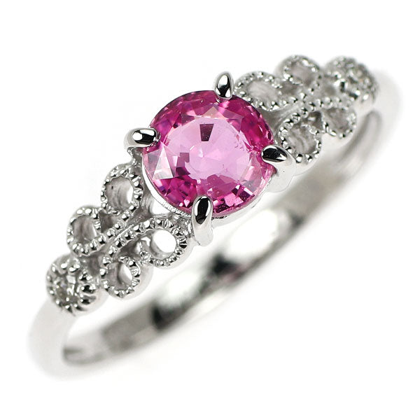 K18WG ピンクサファイア ダイヤモンド リング 0.68ct D0.03ct