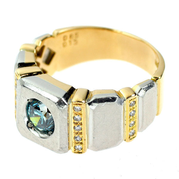 K18YG/ Pt900 トリートブルーダイヤモンド リング 0.85ct D0.13ct