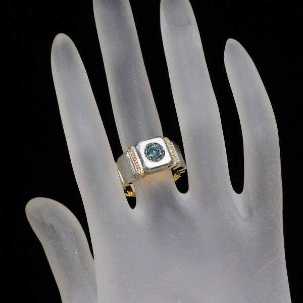 K18YG/ Pt900 トリートブルーダイヤモンド リング 0.85ct D0.13ct