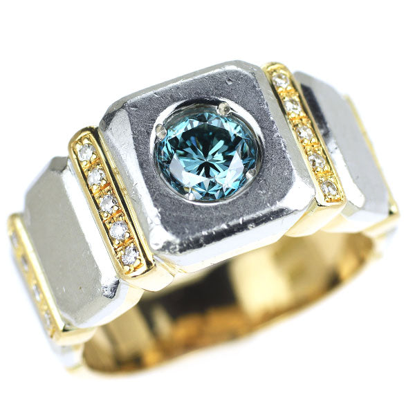 K18YG/ Pt900 トリートブルーダイヤモンド リング 0.85ct D0.13ct