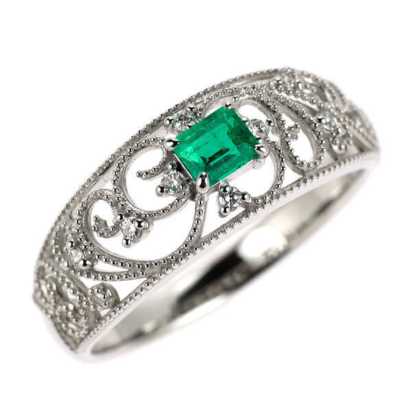 Pt900 エメラルド ダイヤモンド リング 0.24ct D0.06ct