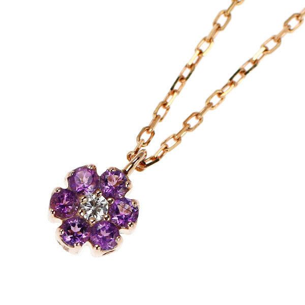 ポンテヴェキオ K18PG アメジスト ダイヤモンド ペンダントネックレス D0.13ct リバーシブル フラワー