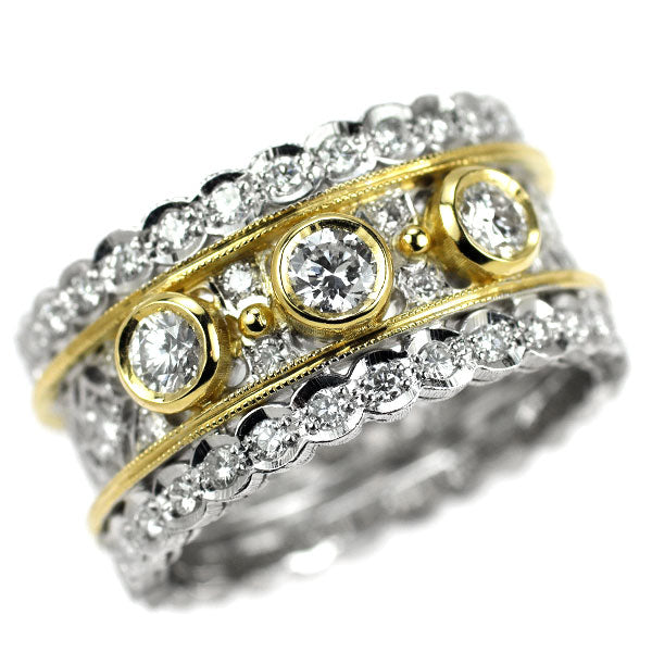 K18YG/WG ダイヤモンド リング 0.67ct フィレンツェ彫