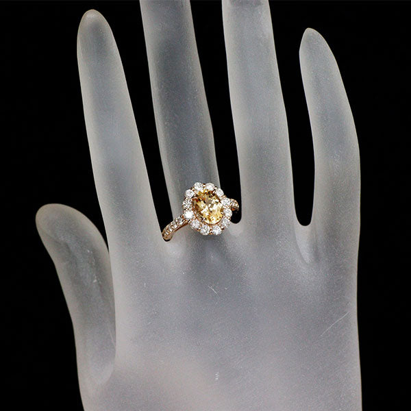 K18PG イエロートパーズ ダイヤモンド リング 2.142ct D1.10ct
