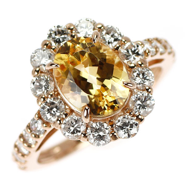 K18PG イエロートパーズ ダイヤモンド リング 2.142ct D1.10ct
