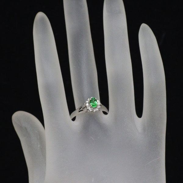 Pt900 グロッシュラーライト ガーネット ダイヤモンド リング 0.46ct D0.12ct