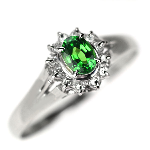 Pt900 グロッシュラーライト ガーネット ダイヤモンド リング 0.46ct D0.12ct