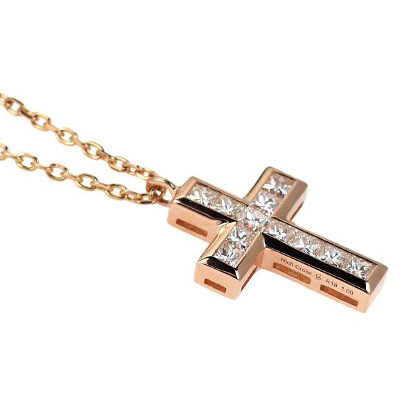 ゆきざき K18PG プリンセスカット ダイヤモンド ペンダントネックレス 1.00ct リッチクロス