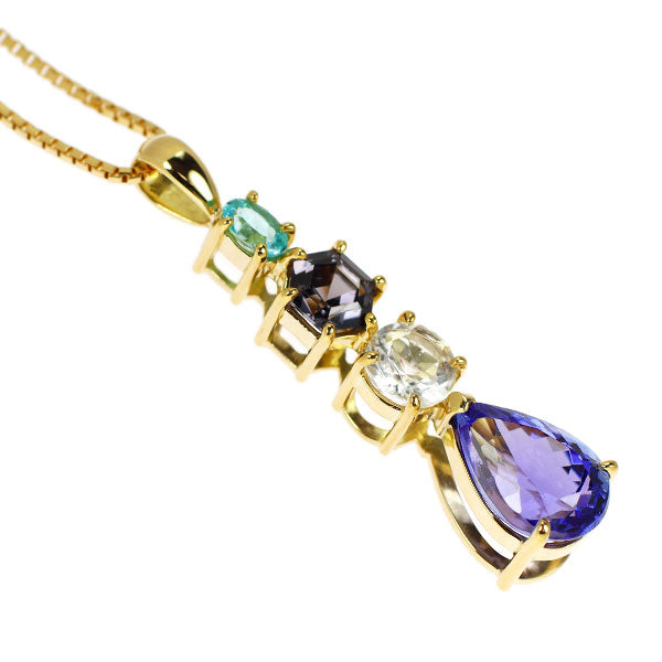 K18YG タンザナイト パライバトルマリン スピネル ハイアライトオパール ペンダントネックレス 2.43ct T0.17ct SP0.60ct OP0.40ct