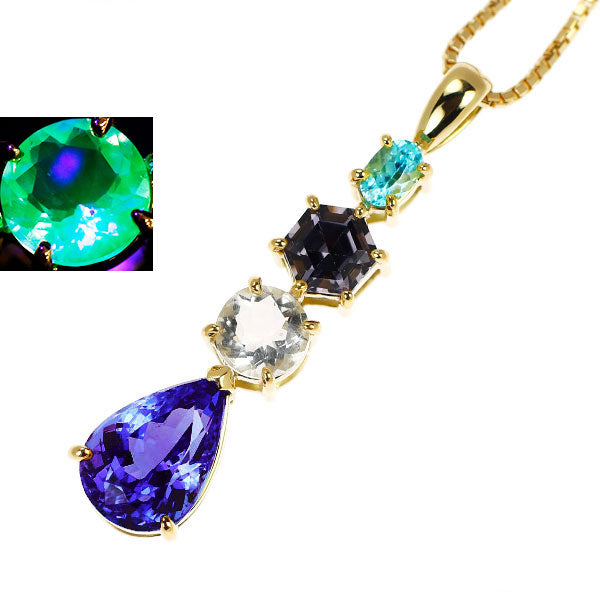 K18YG タンザナイト パライバトルマリン スピネル ハイアライトオパール ペンダントネックレス 2.43ct T0.17ct SP0.60ct OP0.40ct