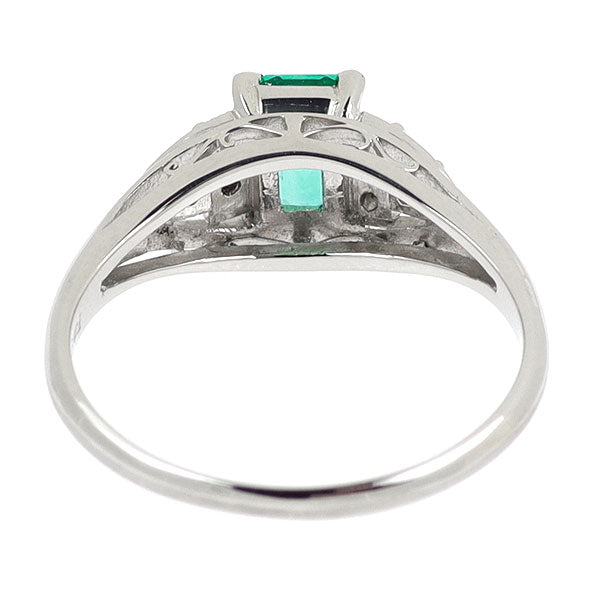 Pt900 エメラルド シングルカットダイヤモンド リング 0.74ct D0.13ct