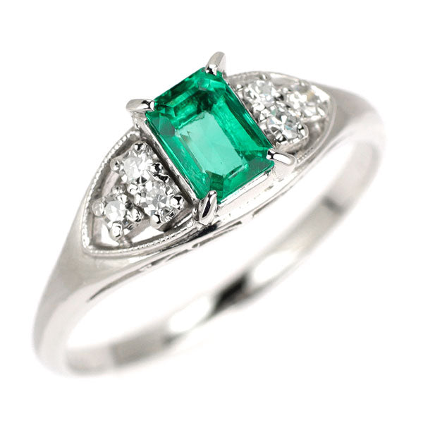Pt900 エメラルド シングルカットダイヤモンド リング 0.74ct D0.13ct