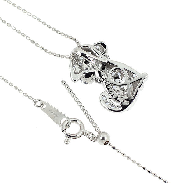 K18WG サファイア ブラックダイヤモンド ペンダントネックレス 0.90ct BD0.12ct  アニマル 犬