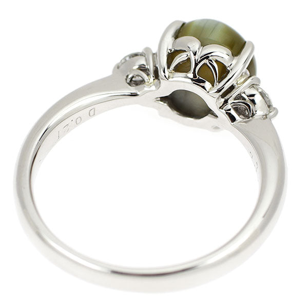 Pt900 クリソベリルキャッツアイ ダイヤモンド リング 4.79ct D0.21ct