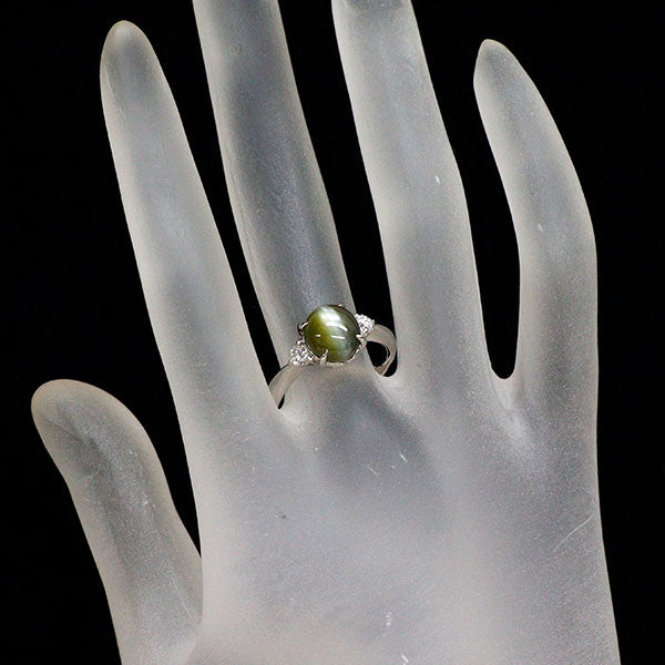 Pt900 クリソベリルキャッツアイ ダイヤモンド リング 4.79ct D0.21ct