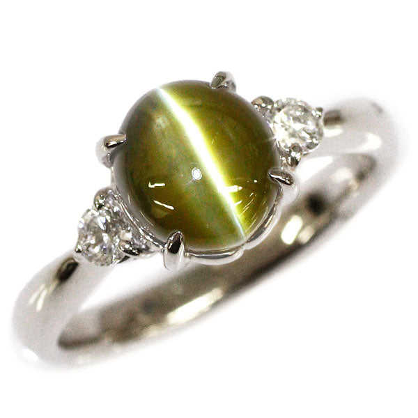 Pt900 クリソベリルキャッツアイ ダイヤモンド リング 4.79ct D0.21ct