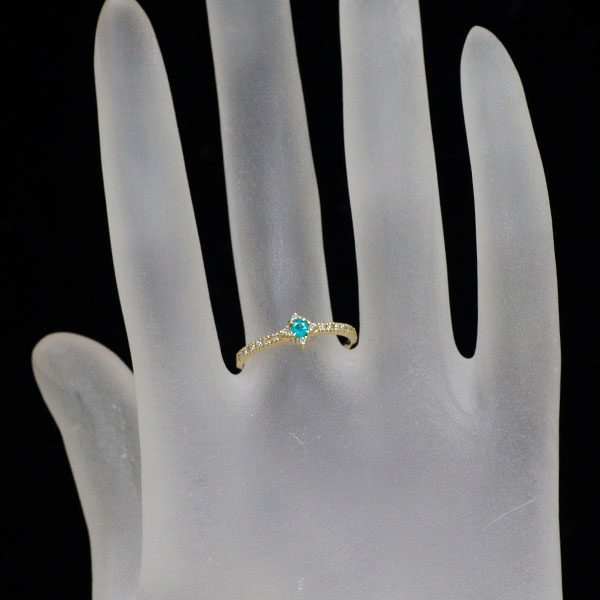 希少 K18YG パライバトルマリン ダイヤモンド リング 0.08ct D0.08ct