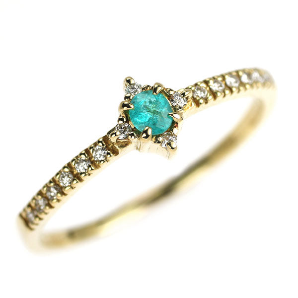 希少 K18YG パライバトルマリン ダイヤモンド リング 0.08ct D0.08ct