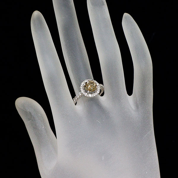 Pt900 ブラウン ダイヤモンド ダイヤモンド リング 1.58ct 0.60ct