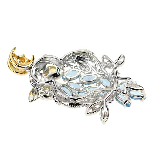 K18YG/WG アクアマリン イエロートルマリン ダイヤモンド ペンダントトップ 1.10ct T0.05ct D0.01ct ふくろう