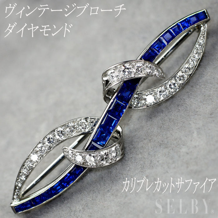 Pt999/K18WG カリブレカットサファイア ダイヤモンド ブローチ
