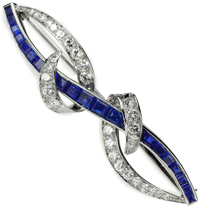 Pt999/K18WG カリブレカットサファイア ダイヤモンド ブローチ