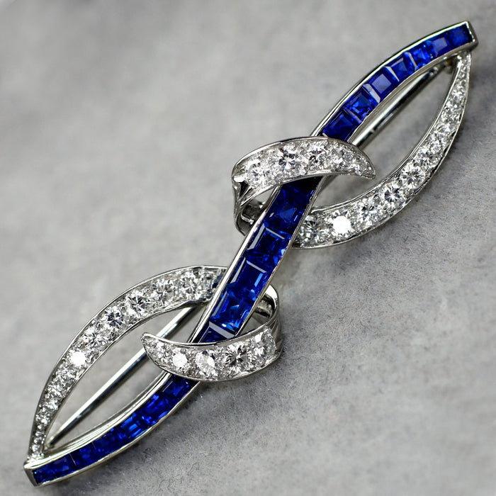 ダイヤ　ブローチ Pt999/K18WG カリブレカットサファイア ダイヤモンド ブローチ