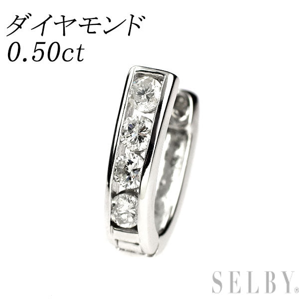 K18WG ダイヤモンド シングルピアス 0.50ct 片側のみ フープ