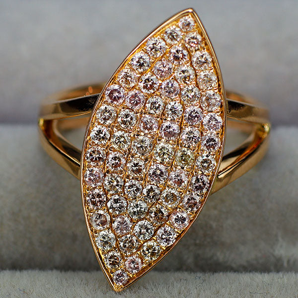K18PG 天然ピンクダイヤモンド イエローダイヤモンド リング D1.08ct