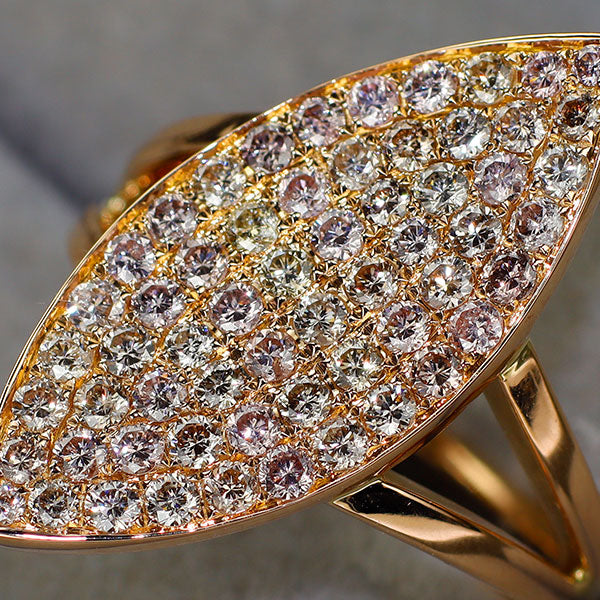 K18PG 天然ピンクダイヤモンド イエローダイヤモンド リング D1.08ct