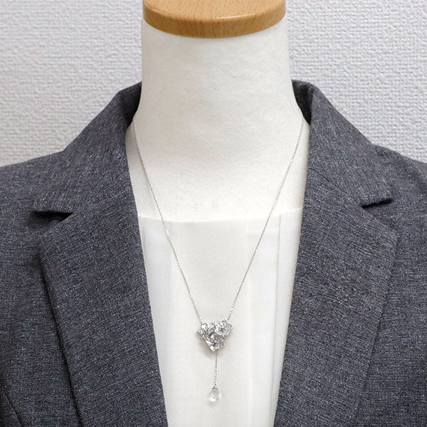 ギラロッシュ K18WG ブリオレットカット クオーツ ダイヤモンド ペンダントネックレス D0.18ct  フラワー 2WAY Yデザイン