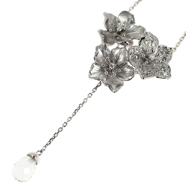 ギラロッシュ K18WG ブリオレットカット クオーツ ダイヤモンド ペンダントネックレス D0.18ct  フラワー 2WAY Yデザイン