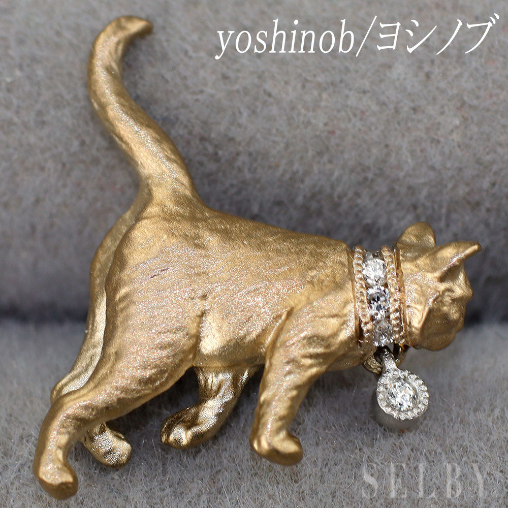ヨシノブ/yoshinob K18CG/Pt900 ダイヤモンド ブローチ D0.02ct 猫