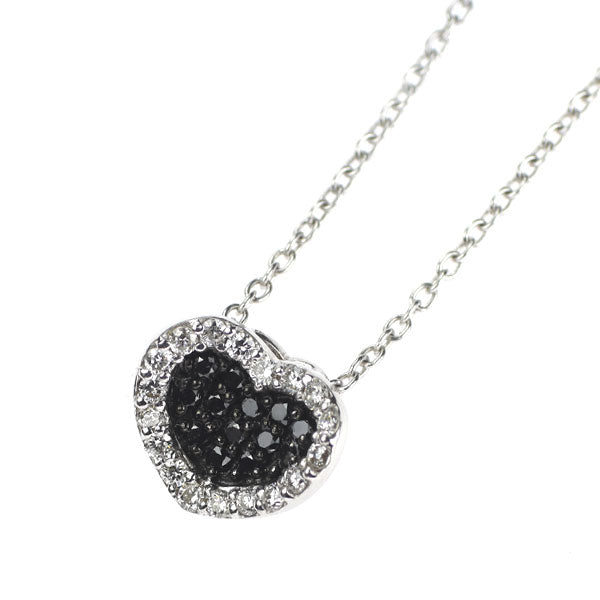 ポンテヴェキオ K18WG ブラック/ カラーレス ダイヤモンド ペンダントネックレス 0.12ct D0.15ct ハート