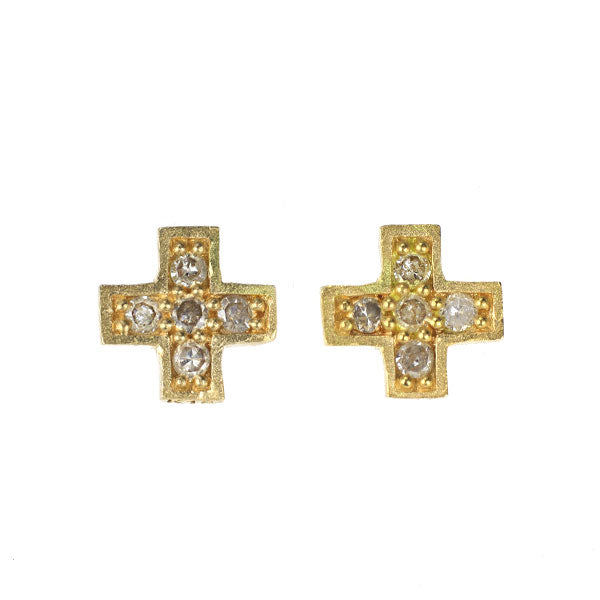 アガット K18YG ダイヤモンド ピアス クロス — セルビーオンラインストア