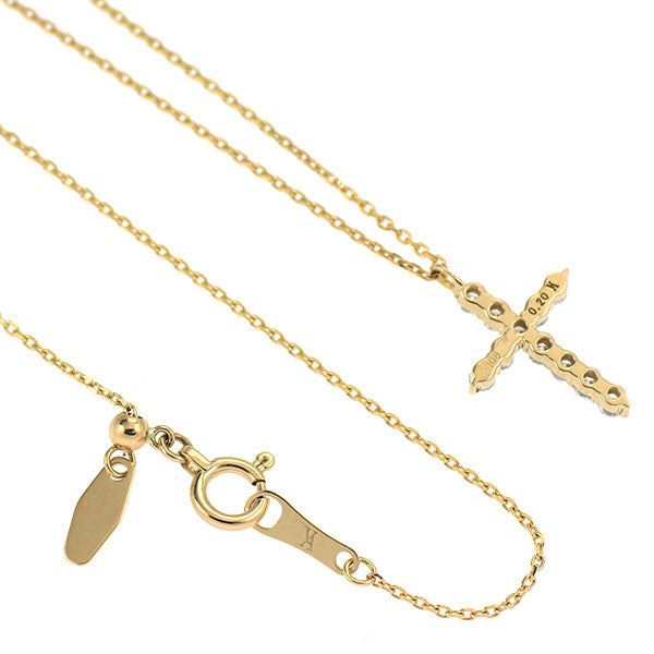 ヴァンドーム青山 K18YG ダイヤモンド ペンダントネックレス 0.20ct クロス