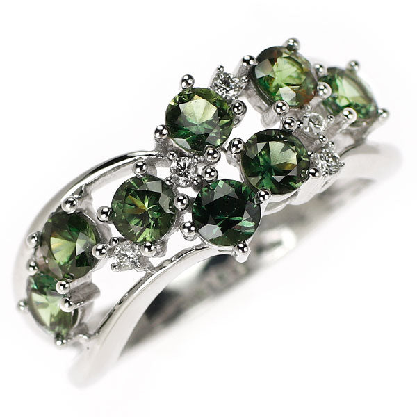 K18WG グリーンサファイア ダイヤモンド リング 1.50ct D0.06ct