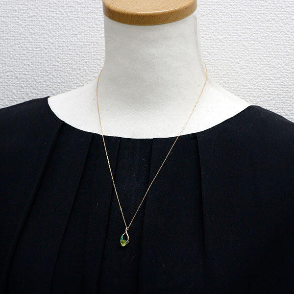 スタージュエリー K18YG ペリドット エメラルド ペンダントネックレス グリーンドロップ
